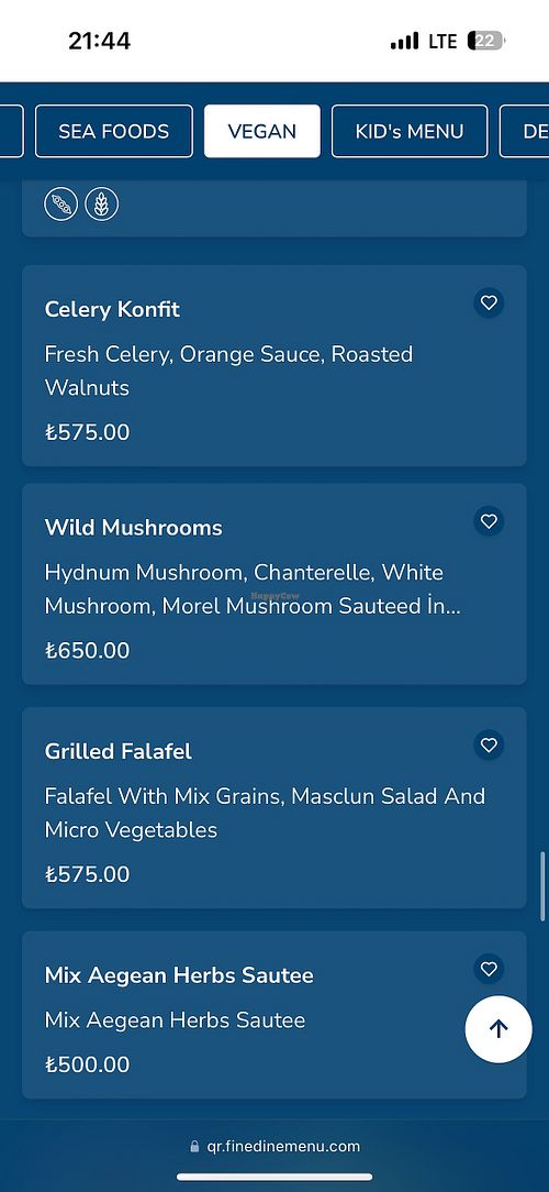 Vegan menu  at 1700 Babadağ Cafe in Fethiye