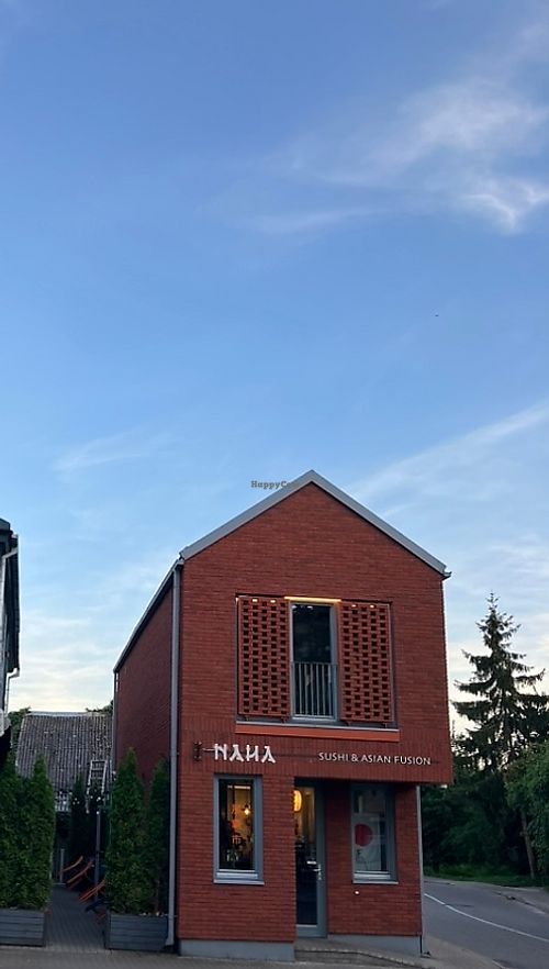 The facade of the restaurant  at Naha in Anyksciai