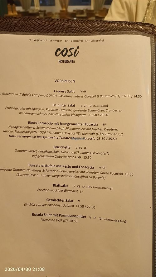 Keine vegane Pizza mehr verfügbar... Seit April 2026 at Ristorante Cosi  in Solothurn