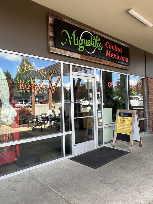 Outdoor seating usually has two or more tables.  at Miguelito's Cocina Mexicana in Bainbridge Island