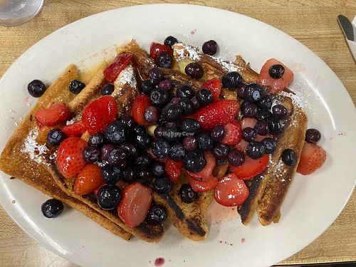 Vegan French Toast with Strawberries and Blueberries at Willalby's Cafe in Madison