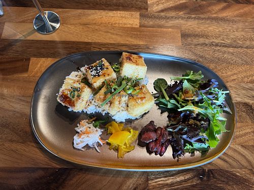 Teriyaki tofu with rice  at Cloud Eleven Esperance  in Esperance