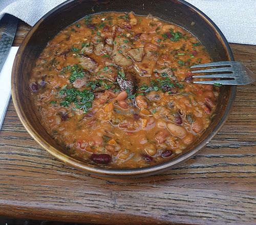 Bean stew with mushrooms at The Fischer Khan in Kiten