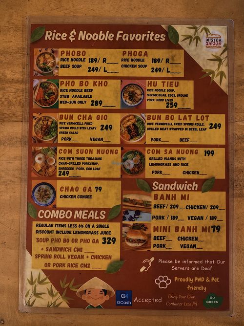 Menu has many clearly-marked vegan options; staff understand veganism + were happy to help figure out that other options were vegan (like the coconut iced coffee + taro desert) at Mister Saigon in Dumaguete