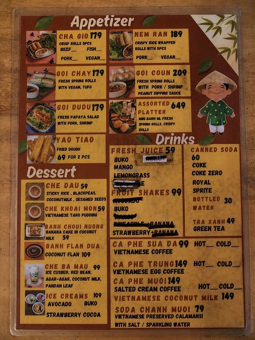 Menu has many clearly-marked vegan options; staff understand veganism + were happy to help figure out that other options were vegan (like the coconut iced coffee + taro desert) at Mister Saigon in Dumaguete