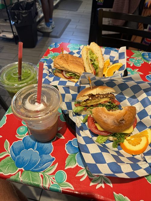 The Ari Breakfast Sammie, The Albert Sandwich & Ice Oat Milk Mocha w/ Vegan Smoothie!   at Waters Cafe in Savannah