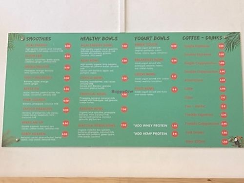 Wall menu  at Explore Rhodes - Healthy Bowls in Rhodes