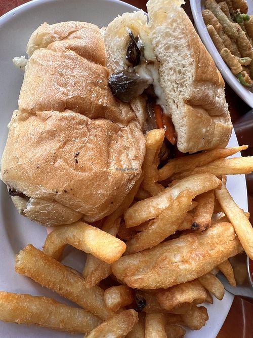 Portobello Philly (ORDER NO CHEESE)  at River's End Restaurant in Bryson City