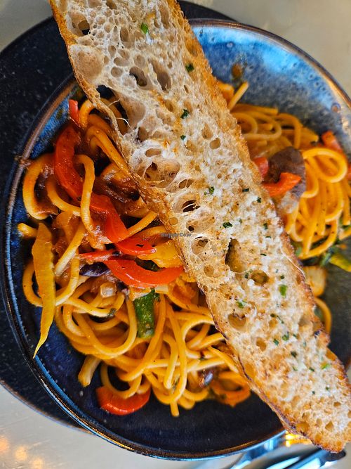 Mediterranean pasta with sour dough bread at The Boathouse in Antrim