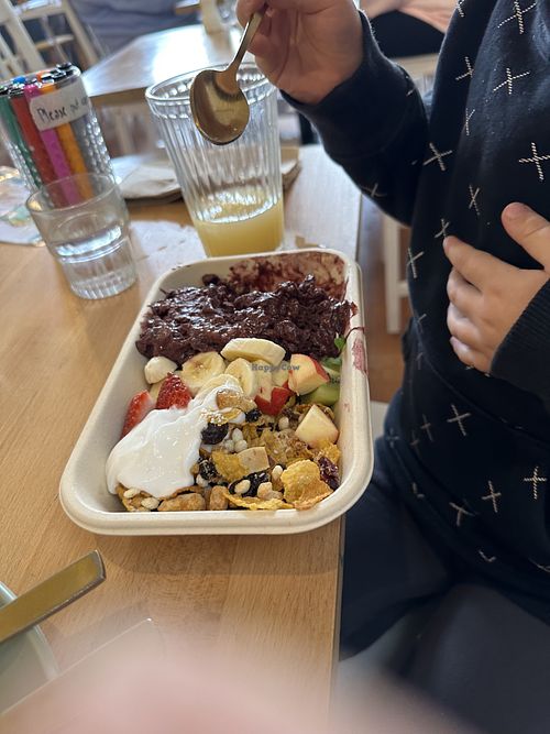 Açaí bowl in take away container   at South Brew in Warragul