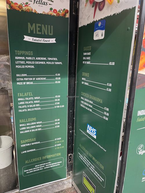 Menu at Falafel Fellas in North West London