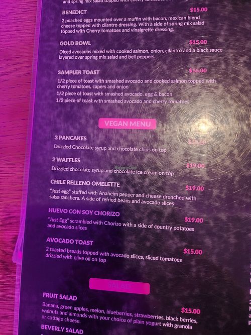 Vegan menu options at Madres Brunch in Riverside