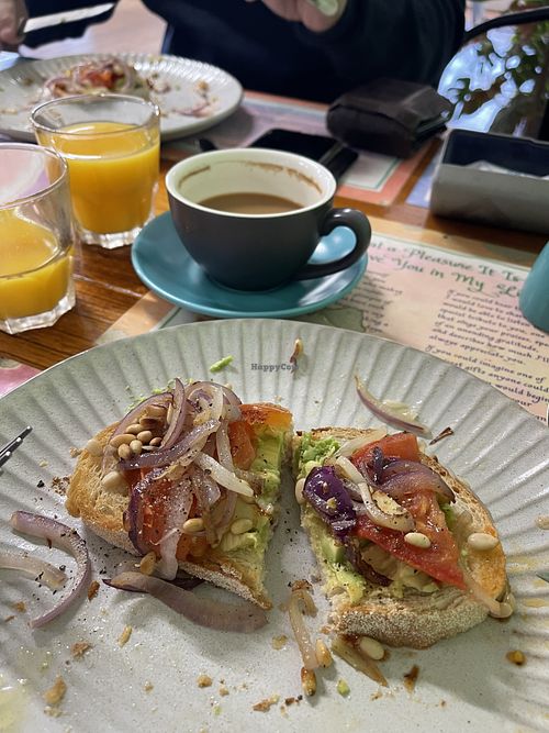 We asked for sourdough with avocado, pine nuts, tomato and red onions. They included olive oil and nothing was too much trouble. Lovely service and atmosphere. Good coffee.  at Feathers Cafe in Coonabarabran