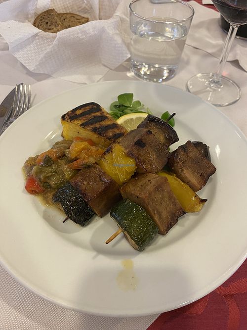 Saitan with polenta and grilled vegetables   at Sbeghen in Treviso