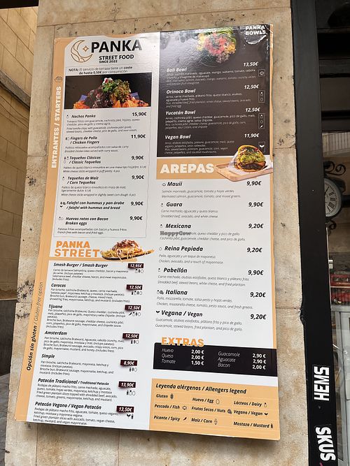 A few options on the menu  at Panka Street Food in Salamanca