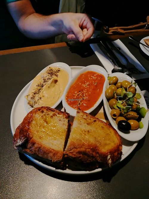 Hummus and muhammara at Gabby's Brunch in Barcelona
