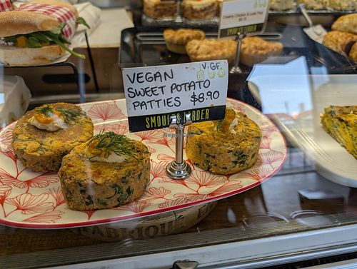 Vegan sweet potato patties at Smoults Larder in Maylands