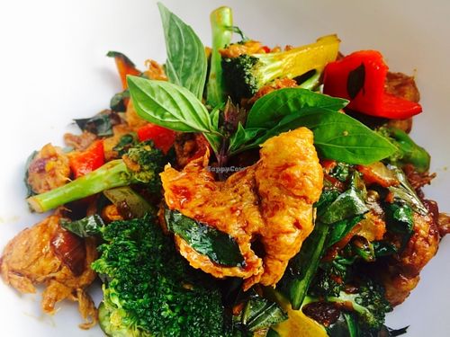 Thai chilli basil 'chicken' at Vegan Meals Delivered in Sydney