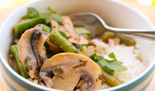 Mushroom and green bean stroganoff at Vegan Meals Delivered in Sydney