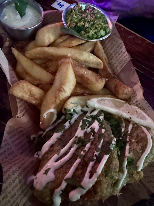 Fish and chips   at Happy Fish at The Dog House in Edinburgh