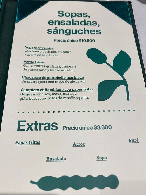 Menu at Veguria in Santiago