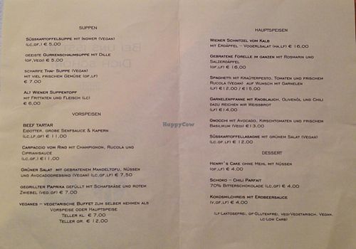 Menu at Edelsberger in Baden