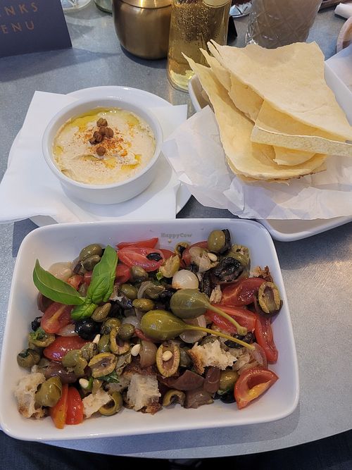 Tuscan Panzanella Salad with hummus at Biviano's in Poulton-le-fylde