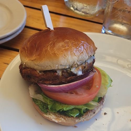 Vegan Burger with vegan cheddar at Great Lakes Brewing Company in Cleveland
