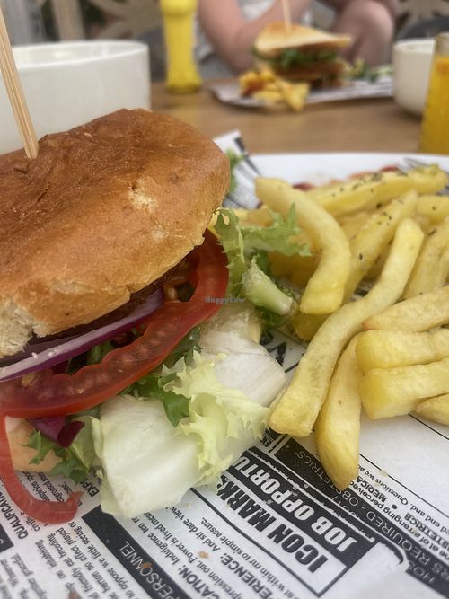 Vegan burger with chips and salad   at Forn Sa Palomera in Mallorca