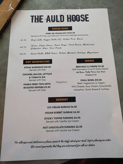 Food menu 2 at The Auld Hoose in Edinburgh