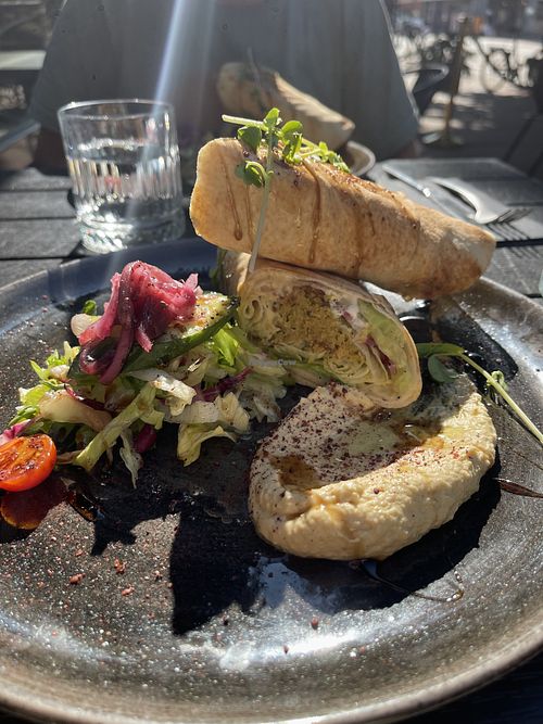 Lovely falafel bread with fresh salad and gorgeus hummus  at Iskif Restaurant & Cafe in Tampere