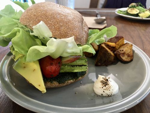 Sourdough pesto sandwich with tomato confit, avocado and apples. Served with sweet potato wedges and a creamy dip  at Dream Eater Snoreatery - 食夢 Snoreatery in Taipei