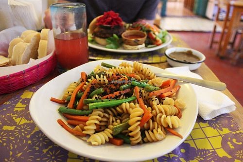 Oriental style pasta.  at La Jícara Librespacio Cultural in Oaxaca