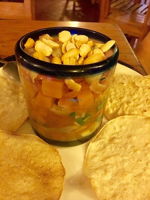 Vegan ceviche at La Jícara Librespacio Cultural in Oaxaca