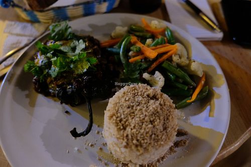 Chile relleno de picadillo de champiñones -- stuffed pepper at La Jícara Librespacio Cultural in Oaxaca