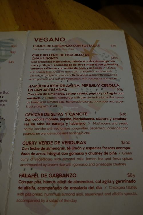 Menu at La Jícara Librespacio Cultural in Oaxaca