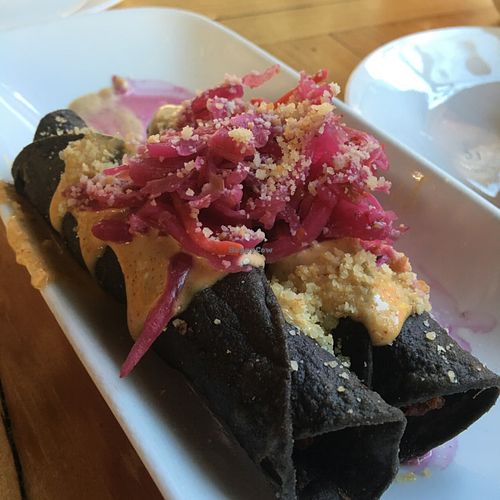 Purple potato taquitos. Come with 3 with 1 was gone before we took the photo at Seabirds Kitchen - The LAB in Costa Mesa