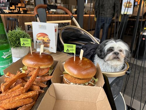 Vegan chicken burgers and sweet potato fries   at Pommes Freunde - Ravensburg in Ravensburg