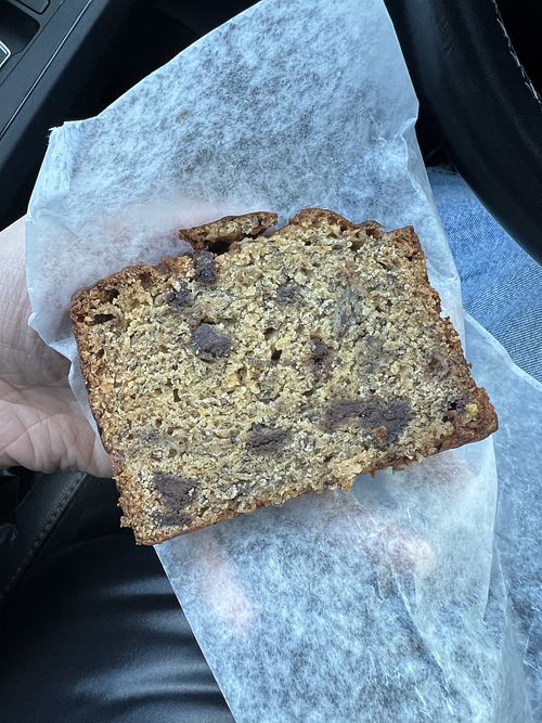 vegan banana bread- moist, chocolatey, delicious! they also give you a nice thick slice.  at Michette in Somerville