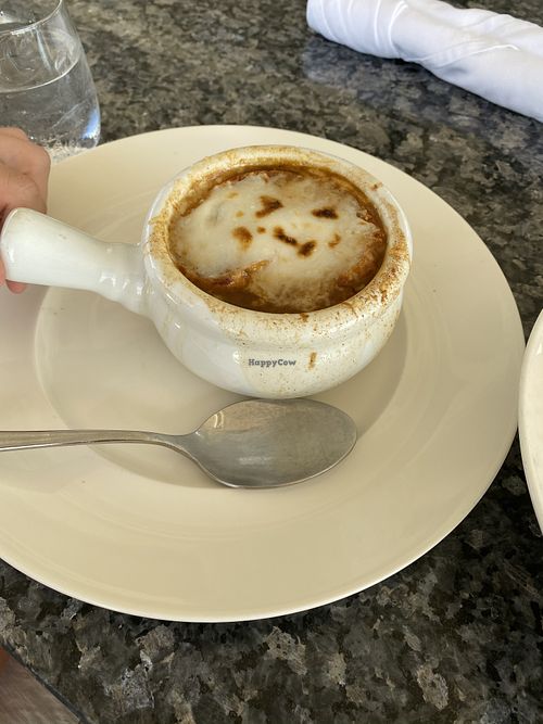 Vegan French onion soup  at Elements Restaurant in Oranjestad