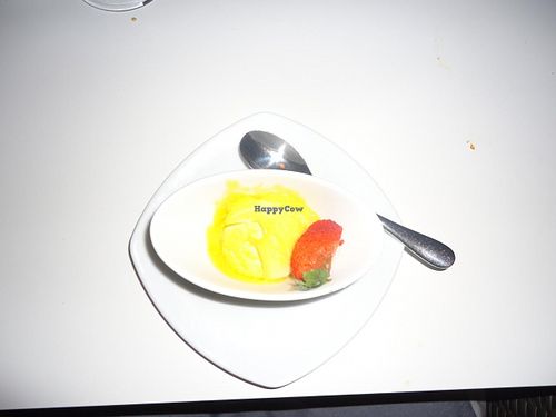 Fresh mango sorbet at Elements Restaurant in Oranjestad