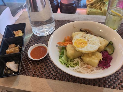 Bibimbap with Tofu and free Side dishes at Kimchi Street in Paris