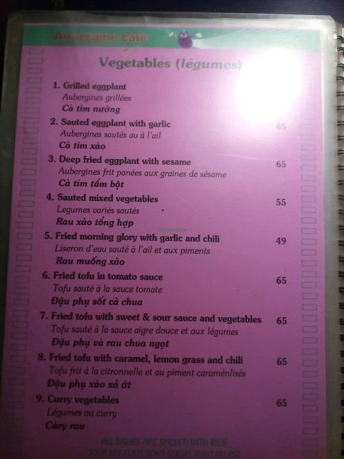 veg*an menue at Aubergine Cafe in Hanoi