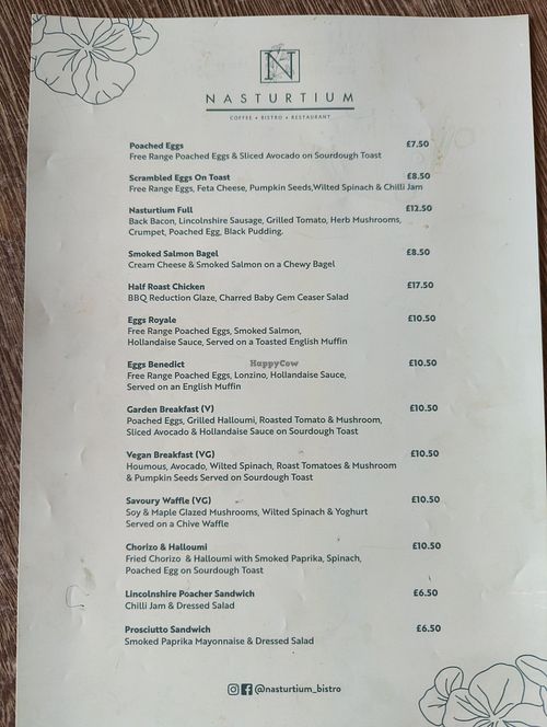 Menu at Nasturtium Bistro & Restaurant in Cleethorpes