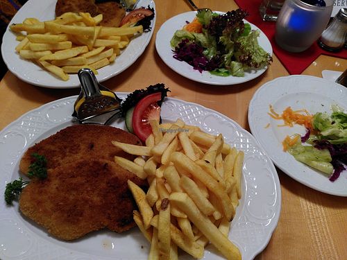 Schnitzel, fries and side salad at Zur Krone - St Goar in St Goar