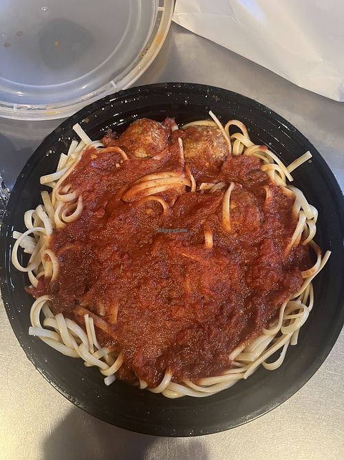 spaghetti and vegan meatballs  at Pizzeria 260 in Boston