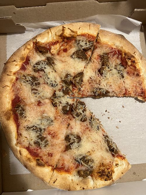 vegan meatball pizzaa  at Pizzeria 260 in Boston