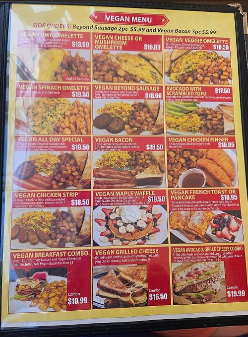 Vegan menu at Golden Egg in Toronto