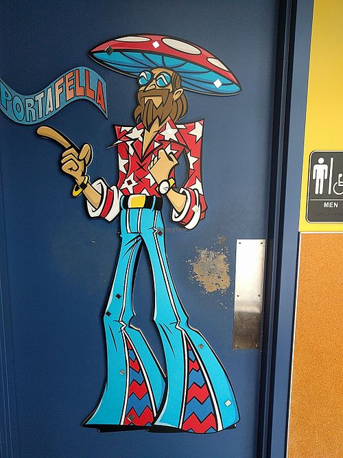 Men's bathroom inside at Mellow Mushroom in Lincoln