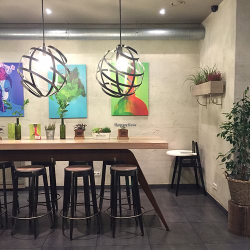 great communal tables and funky vegetable artwork at Terra in Riga